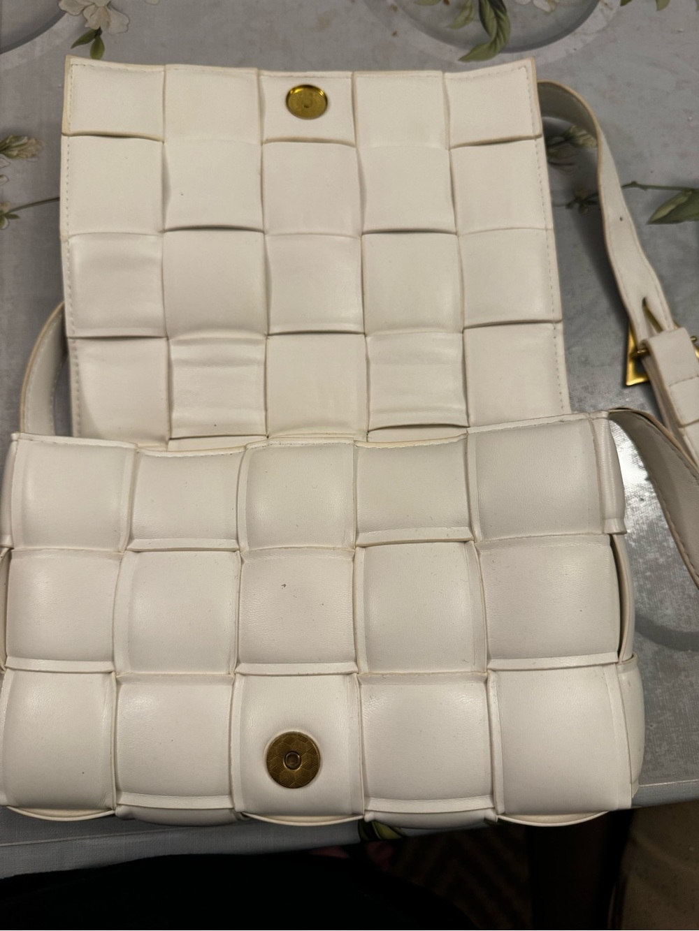 Woven Square Panel Crossbody Bag - White - Picture 2 of 4
